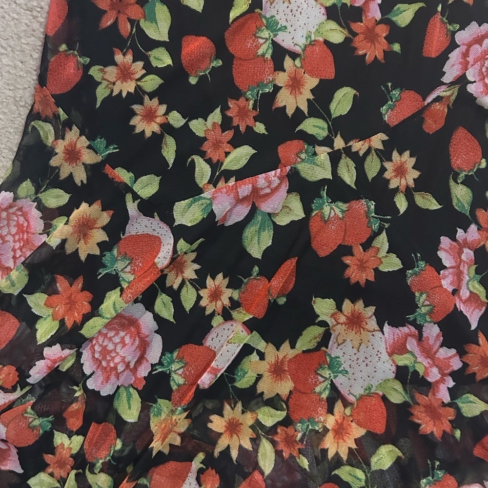 Strawberry Floral Mesh Spaghetti Strap Mini Dress Sun dress garden fairy - Picture 2 of 6
